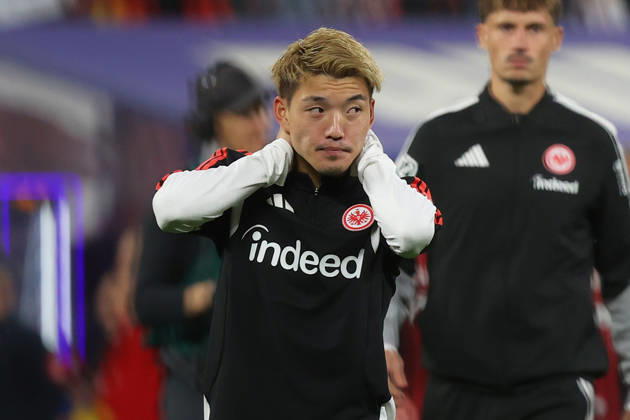 10.10.2026, xtgx, Fussball 1.Bundesliga, RB Leipzig - Eintracht Frankfurt v.l. Ritsu Doan (Eintracht Frankfurt) Enttäuscht, traurig, frustriert, ratlos, (DFL DFB REGULATIONS PROHIBIT ANY USE OF PHOTOGRAPHS as IMAGE SEQUENCES and or QUASI-VIDEO) Leipzig