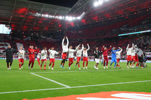 10.10.2026, xtgx, Fussball 1.Bundesliga, RB Leipzig - Eintracht Frankfurt v.l. Jubel, Freude über den Sieg (DFL DFB REGULATIONS PROHIBIT ANY USE OF PHOTOGRAPHS as IMAGE SEQUENCES and or QUASI-VIDEO) Leipzig
