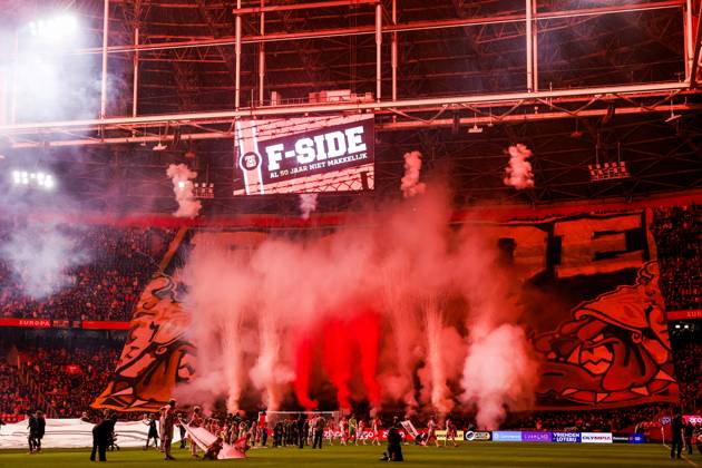 AMSTERDAM - A banner from the F-Side in honor of the 50th anniversary during the Dutch Eredivisie match between AFC Ajax and NEC Nijmegen at the Johan Cruijff ArenA on October 10, 2026, in Amsterdam, the Netherlands. MAURICE VAN STEEN ANP Eredivisie 2026 27 xVIxANPxSportx xxANPxIVx 572055862 originalFilename: 572055862