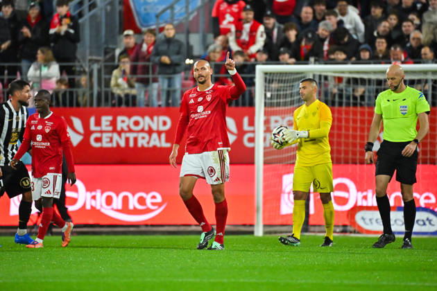 Stade Brestois 29 v Angers SCO - Ligue 1 McDonald s 2026 2027 Eric Wattellier referee , Anthony LOPES and Ludovic AJORQUE of Brest celebrate after scores during Ligue 1 McDonald s match between Brest and Angers at Stade Francis-Le Ble on October 10, 2026 in Brest, France. Brest France  Copyright: xIconxSportx 776573329