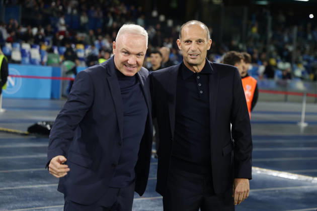 Serie a football match SSC Napoli vs Frosinone Frosinone s Italian Massimiliano Alvini and Napoli™s Italian coach Massimiliano Allegri during the Serie A football match between SSC Napoli vs Frosinone at the Diego Armando Maradona Stadium in Naples, southern Italy, on October 10, 2026. ABP17485 Copyright: xAntonioxBalascox