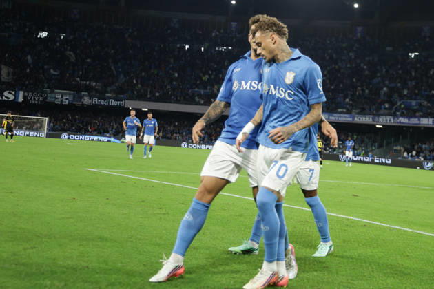 Serie a football match SSC Napoli vs Frosinone Napoli s Dutch midfielder Noa Lang celebrates after scoring a goal of 2-0 during the Serie A football match between SSC Napoli vs Frosinone at the Diego Armando Maradona Stadium in Naples, southern Italy, on October 10, 2026. ABP18040 Copyright: xAntonioxBalascox