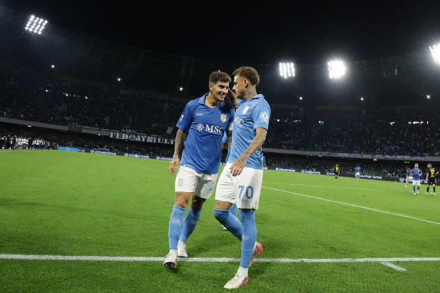 Serie a football match SSC Napoli vs Frosinone Napoli s Dutch midfielder Noa Lang celebrates after scoring a goal of 2-0 during the Serie A football match between SSC Napoli vs Frosinone at the Diego Armando Maradona Stadium in Naples, southern Italy, on October 10, 2026. ABP18056 Copyright: xAntonioxBalascox
