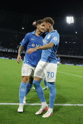Serie a football match SSC Napoli vs Frosinone Napoli s Dutch midfielder Noa Lang celebrates after scoring a goal of 2-0 during the Serie A football match between SSC Napoli vs Frosinone at the Diego Armando Maradona Stadium in Naples, southern Italy, on October 10, 2026. ABP18060 Copyright: xAntonioxBalascox