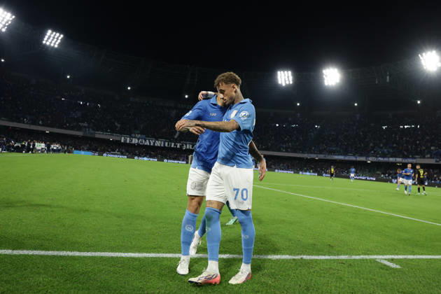 Serie a football match SSC Napoli vs Frosinone Napoli s Dutch midfielder Noa Lang celebrates after scoring a goal of 2-0 during the Serie A football match between SSC Napoli vs Frosinone at the Diego Armando Maradona Stadium in Naples, southern Italy, on October 10, 2026. ABP18064 Copyright: xAntonioxBalascox