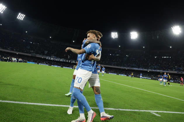 Serie a football match SSC Napoli vs Frosinone Napoli s Dutch midfielder Noa Lang celebrates after scoring a goal of 2-0 during the Serie A football match between SSC Napoli vs Frosinone at the Diego Armando Maradona Stadium in Naples, southern Italy, on October 10, 2026. ABP18074 Copyright: xAntonioxBalascox