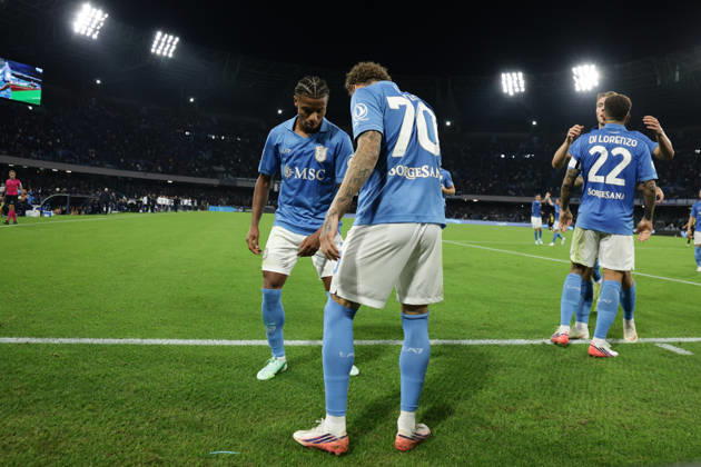 Serie a football match SSC Napoli vs Frosinone Napoli s Dutch midfielder Noa Lang celebrates after scoring a goal of 2-0 during the Serie A football match between SSC Napoli vs Frosinone at the Diego Armando Maradona Stadium in Naples, southern Italy, on October 10, 2026. ABP18136 Copyright: xAntonioxBalascox