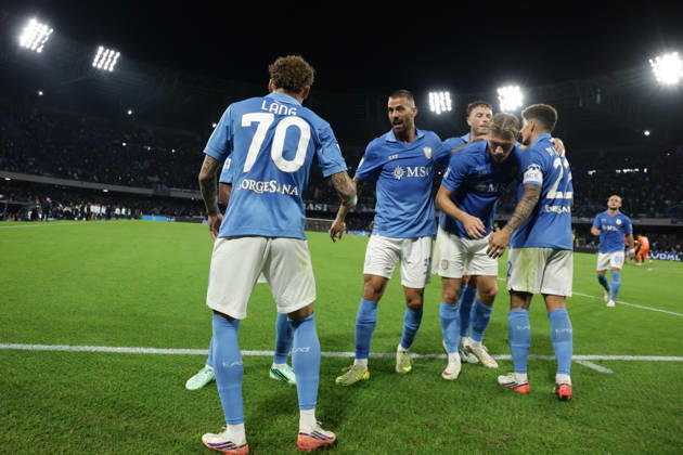 Serie a football match SSC Napoli vs Frosinone Napoli s Dutch midfielder Noa Lang celebrates after scoring a goal of 2-0 during the Serie A football match between SSC Napoli vs Frosinone at the Diego Armando Maradona Stadium in Naples, southern Italy, on October 10, 2026. ABP18185 Copyright: xAntonioxBalascox