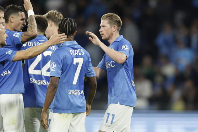 Serie a football match SSC Napoli vs Frosinone Napoli s Belgian midfielder Kevin De Bruyne celebrates after scoring a goal of 1-0 during the Serie A football match between SSC Napoli vs Frosinone at the Diego Armando Maradona Stadium in Naples, southern Italy, on October 10, 2026. _BPH8115 Copyright: xAntonioxBalascox