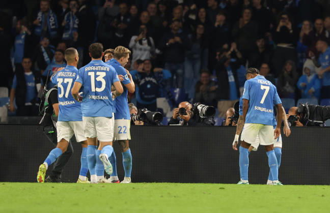 October 10, 2026, Napoli, Campania, ITALIA: Goal the Noa Lang of SSC Napoli during the 2026 27 Serie A match between SSC Napoli and FC Frosinone, played on October 10, 2026, at the Stadio Diego Armando Maradona in Naples Serie A Football Match †2026 27 Season: Napoli Vs. Frosinone - ZUMAs236 20261010_aap_s236_050 Copyright: xFabioxSassox