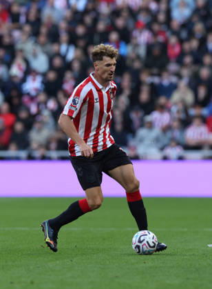 Sunderland, England, 10th October 2026. Thomas Meunier of Sunderland during the Sunderland vs Brighton and Hove Albion Premier League match at the Stadium Of Light, Sunderland. Picture credit should read: Nigel Roddis Sportimage EDITORIAL USE ONLY. No use with unauthorised audio, video, data, fixture lists, club league logos or live services. Online in-match use limited to 120 images, no video emulation. No use in betting, games or single club league player publications. SPI_072_NR_SUND_BRIG SPI-5059-0072