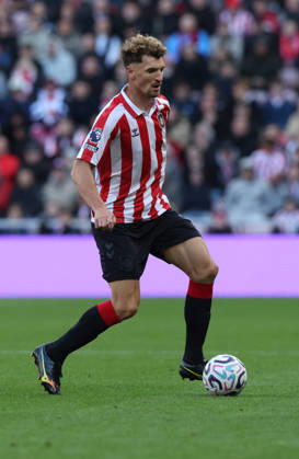 Sunderland, England, 10th October 2026. Thomas Meunier of Sunderland during the Sunderland vs Brighton and Hove Albion Premier League match at the Stadium Of Light, Sunderland. Picture credit should read: Nigel Roddis Sportimage EDITORIAL USE ONLY. No use with unauthorised audio, video, data, fixture lists, club league logos or live services. Online in-match use limited to 120 images, no video emulation. No use in betting, games or single club league player publications. SPI_073_NR_SUND_BRIG SPI-5059-0073