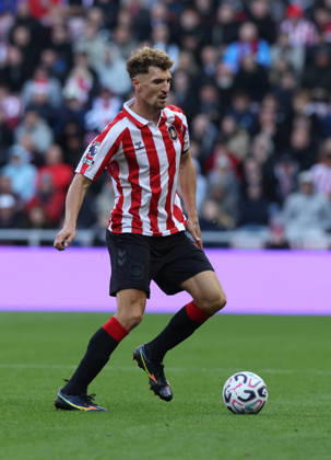 Sunderland, England, 10th October 2026. Thomas Meunier of Sunderland during the Sunderland vs Brighton and Hove Albion Premier League match at the Stadium Of Light, Sunderland. Picture credit should read: Nigel Roddis Sportimage EDITORIAL USE ONLY. No use with unauthorised audio, video, data, fixture lists, club league logos or live services. Online in-match use limited to 120 images, no video emulation. No use in betting, games or single club league player publications. SPI_074_NR_SUND_BRIG SPI-5059-0074