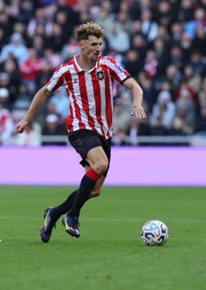 Sunderland, England, 10th October 2026. Thomas Meunier of Sunderland during the Sunderland vs Brighton and Hove Albion Premier League match at the Stadium Of Light, Sunderland. Picture credit should read: Nigel Roddis Sportimage EDITORIAL USE ONLY. No use with unauthorised audio, video, data, fixture lists, club league logos or live services. Online in-match use limited to 120 images, no video emulation. No use in betting, games or single club league player publications. SPI_075_NR_SUND_BRIG SPI-5059-0075