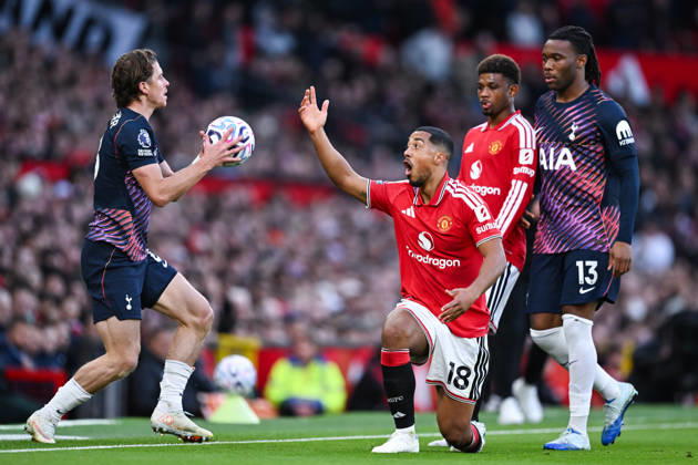 MANCHESTER, ENGLAND, OCT 10: Youri Tielemans of Manchester United, ManU appeals during the Premier League match between Manchester United and Tottenham Hotspur at Old Trafford in Manchester, England (Will Palmer Sports Press Photo) Copyright: xWillxPalmer SportsxPressxPhotox Sportspressphoto_SPR251602
