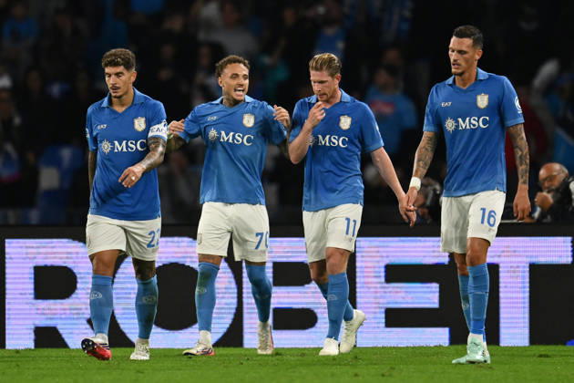 IPA89518450 - Noa Lang of S.S.C. Napoli celebrates after scoring the goal that made the score 2-0 during Matchday 6 of the Serie A Championship between S.S.C. Napoli and Frosinone Calcio at the Diego Armando Maradona Stadium on October 10, 2026, in Naples, Italy. Copyright: xDomenicoxCippitelli IPAxSportx xx IPA89518450