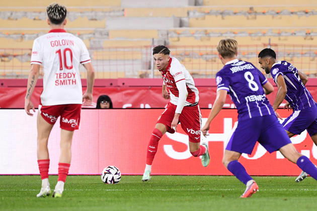 AS Monaco v Toulouse FC - Ligue 1 McDonald s 2026 2027 Mathys DETOURBET of Monaco and Aleksandr GOLOVIN of Monaco during Ligue 1 McDonald s match between Monaco and Toulouse at Stade Louis II on October 10, 2026 in Monaco, Monaco. Monaco Monaco Copyright: xIconxSportx 776573324