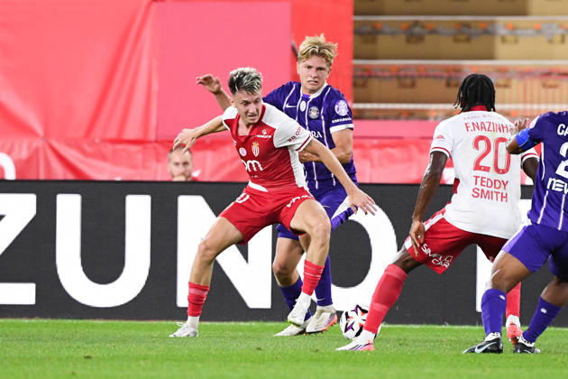 AS Monaco v Toulouse FC - Ligue 1 McDonald s 2026 2027 Aleksandr GOLOVIN of Monaco and Thomas Jorgensen of Toulouse during Ligue 1 McDonald s match between Monaco and Toulouse at Stade Louis II on October 10, 2026 in Monaco, Monaco. Monaco Monaco Copyright: xIconxSportx 776573324