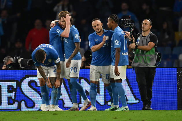 IPA89518472 - Noa Lang of S.S.C. Napoli celebrates after scoring the goal that made the score 2-0 during Matchday 6 of the Serie A Championship between S.S.C. Napoli and Frosinone Calcio at the Diego Armando Maradona Stadium on October 10, 2026, in Naples, Italy. Copyright: xDomenicoxCippitelli IPAxSportx xx IPA89518472