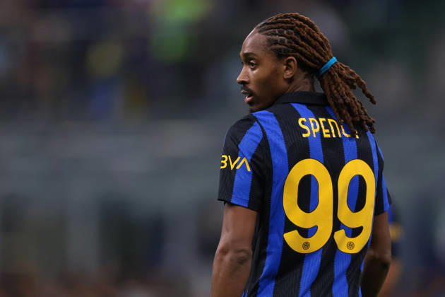 FC Internazionale v Parma Calcio 1913 - Serie A - Season 2026-2027 Milan, Italy, 10th October 2026. Djed Spence of FC Internazionale looks across his shoulder during the FC Internazionale vs Parma Calcio 1913 Serie A match at Giuseppe Meazza, Milan. Picture credit should read: Jonathan Moscrop Milan Stadio Giuseppe Meazza Italy