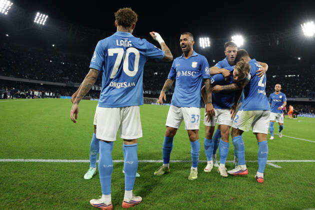 SOCCER - Serie A - SSC Napoli vs. Frosinone Calcio Photo by IPA ABACAPRESS.COM89517601 - Napoli s Dutch midfielder Noa Lang celebrates after scoring the goal that made the score 2-0 during the Serie A soccer match between SSC Napoli and Frosinone at the Diego Armando Maradona Stadium in Naples, southern Italy, on October 10, 2026. Naples Italy Copyright: xIPAxSport ABACAx