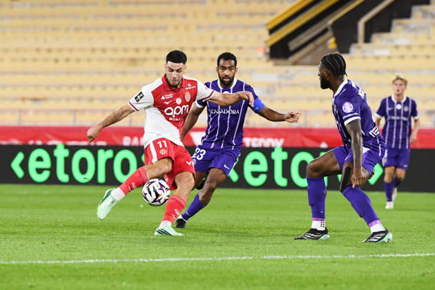 AS Monaco v Toulouse FC - Ligue 1 McDonald s 2026 2027 Cristian Casseres Jr. of Toulouse FC, and Matthis ABLINE of Monaco scores a goal during Ligue 1 McDonald s match between Monaco and Toulouse at Stade Louis II on October 10, 2026 in Monaco, Monaco. Monaco Monaco  Copyright: xIconxSportx 776573324