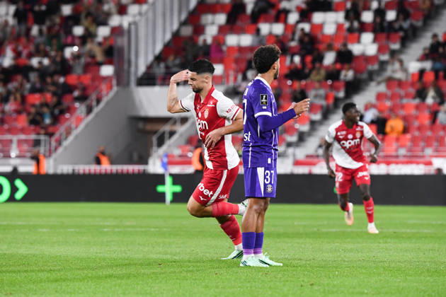AS Monaco v Toulouse FC - Ligue 1 McDonald s 2026 2027 Ilyas AZIZI of Toulouse looks dejected and Matthis ABLINE of Monaco celebrate after scores during Ligue 1 McDonald s match between Monaco and Toulouse at Stade Louis II on October 10, 2026 in Monaco, Monaco. Monaco Monaco  Copyright: xIconxSportx 776573324