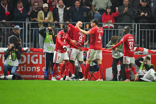 Stade Brestois 29 v Angers SCO - Ligue 1 McDonald s 2026 2027 PathÃ MBOUP of Stade Brestois 29 , Mama BALDE of Stade Brestois 29 , Ludovic AJORQUE of Brest celebrate after scores during Ligue 1 McDonald s match between Brest and Angers at Stade Francis-Le Ble on October 10, 2026 in Brest, France. Brest France  Copyright: xIconxSportx 776573329