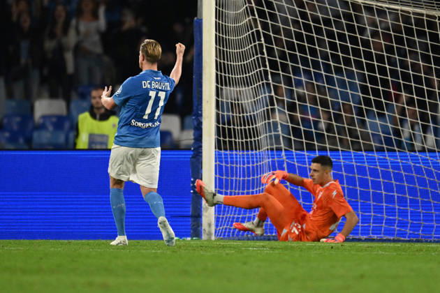 RECORD DATE NOT STATED 10th October 2026; Stadio Diego Armando Maradona, Naples, Italy; Italian Serie A Football, Napoli versus Frosinone; Kevin De Bruyne of Napoli celebrates after scoring the penalty for 1-0 DomenicoxCippitelli