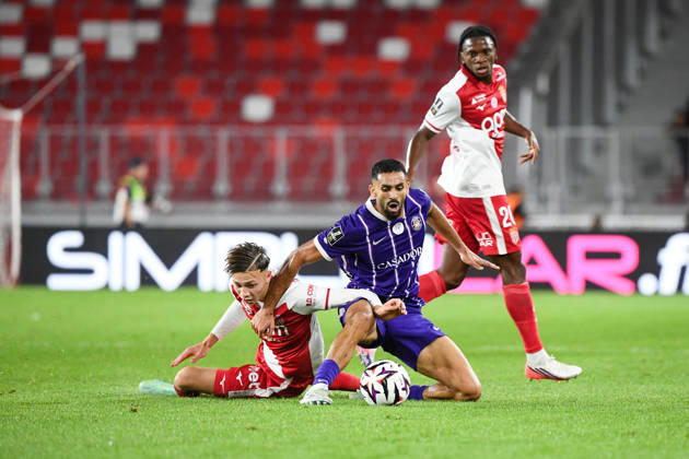 AS Monaco v Toulouse FC - Ligue 1 McDonald s 2026 2027 Mathys DETOURBET of Monaco and Rafik MESSALI of Toulouse FC during Ligue 1 McDonald s match between Monaco and Toulouse at Stade Louis II on October 10, 2026 in Monaco, Monaco. Monaco Monaco Copyright: xIconxSportx 776573324
