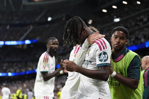 October 10, 2026, Madrid, Madrid, Spain: Yan Diomande of Real Madrid CF celebrates after scoring his team s first goal during the Spanish League, LaLiga EA Sports, football match between Real Madrid and Villarreal CF at Bernabeu stadium on October 10, 2026, in Madrid, Spain. Madrid Spain - ZUMAa181 20261010_zaa_a181_243 Copyright: xOscarxJ.xBarrosox