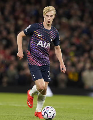 Manchester, England, 10th October 2026. Lucas Bergvall of Tottenham Hotspur during the Manchester United, ManU vs Tottenham Hotspur Premier League match at Old Trafford, Manchester. Picture credit should read: Andrew Yates Sportimage EDITORIAL USE ONLY. No use with unauthorised audio, video, data, fixture lists, club league logos or live services. Online in-match use limited to 120 images, no video emulation. No use in betting, games or single club league player publications. SPI_090_AY_MANUTD_SPURS SPI-5058-0082