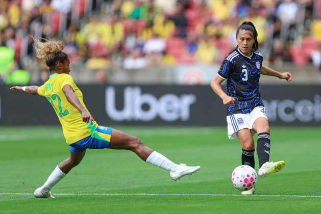 RECORD DATE NOT STATED 10th October 2026; Beira-Rio Stadium, Porto Alegre, Brazil; Friendlies Women Football, Brazil versus Argentina; Luany Rosa of Brazil battles for possession with Eliana Stabile of Argentina MaxxPeixoto