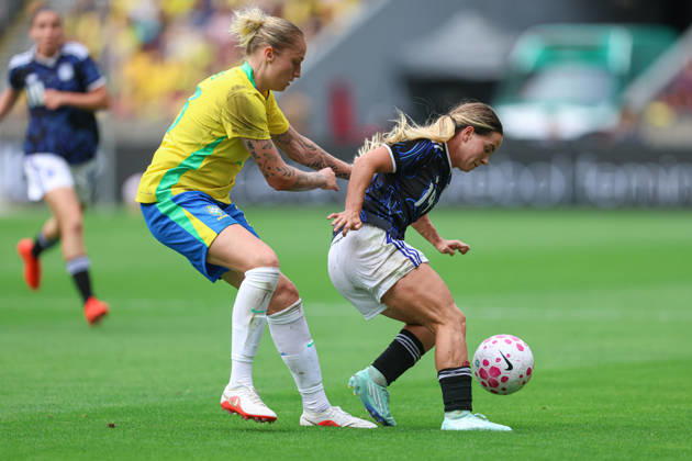 RECORD DATE NOT STATED 10th October 2026; Beira-Rio Stadium, Porto Alegre, Brazil; Friendlies Women Football, Brazil versus Argentina; Isa Haas of Brazil battles for possession with Agostina Holzheier of Argentina MaxxPeixoto