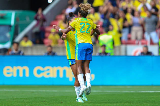 RECORD DATE NOT STATED 10th October 2026; Beira-Rio Stadium, Porto Alegre, Brazil; Friendlies Women Football, Brazil versus Argentina; Luany Rosa of Brazil celebrates his goal with Isabela Chagas in the 26th minute to go up 1-0 MaxxPeixoto