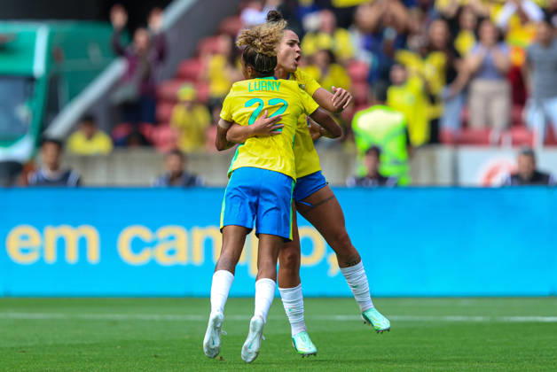 RECORD DATE NOT STATED 10th October 2026; Beira-Rio Stadium, Porto Alegre, Brazil; Friendlies Women Football, Brazil versus Argentina; Luany Rosa of Brazil celebrates his goal with Isabela Chagas in the 26th minute to go up 1-0 MaxxPeixoto