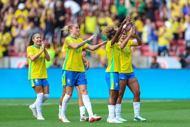 RECORD DATE NOT STATED 10th October 2026; Beira-Rio Stadium, Porto Alegre, Brazil; Friendlies Women Football, Brazil versus Argentina; Luany Rosa of Brazil celebrates his goal with Isabela Chagas and Isa Haas in the 26th minute to go up 1-0 MaxxPeixoto
