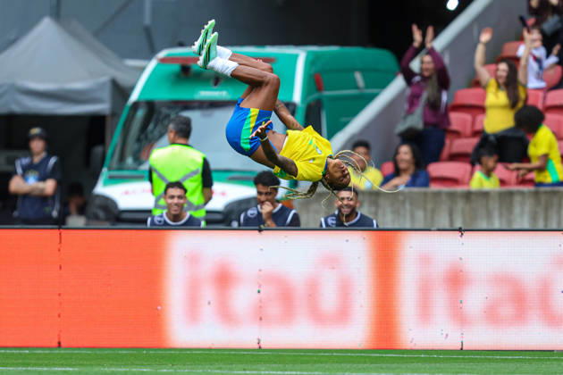 RECORD DATE NOT STATED 10th October 2026; Beira-Rio Stadium, Porto Alegre, Brazil; Friendlies Women Football, Brazil versus Argentina; Geyse Ferreira of Brazil celebrates his goal in the 38th minute to go up 2-0 MaxxPeixoto