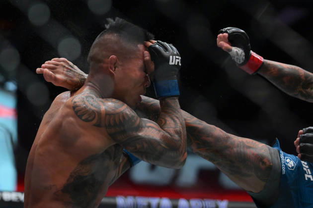 October 10, 2026, Las Vegas, Nevada, USA: ANDRE FILI defeats KAI KAMAKA III by KO, Round 2, :22 during UFC Fight Night night the Meta APEX in Las Vegas. UFC Fight Night: Andre Fili Defeats Kai Kamaka III By KO - ZUMAo117 20261010_zsp_o117_004 Copyright: xMikaelxOnax