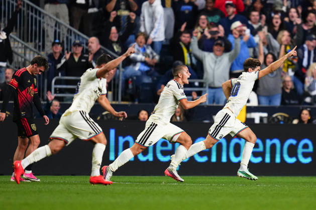 October 10, 2026: Philadelphia Union Forward Milan Iloski (10), Philadelphia Union Midfielder Cavan Sullivan (6), and Philadelphia Union Defender Frankie Westfield (39) celebrate a goal during the second half of an MLS, Fussball Herren, USA match against Real Salt Lake at Subaru Park in Chester, Pennsylvania. CSM Chester United States of America - ZUMAc04_ 20261010_zma_c04_284 Copyright: xKylexRoddenx