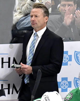 Dallas Stars Head Coach Glen Gulutzan during the third period against the Pittsburgh Penguins at PPG Paints Arena in Pittsburgh on Saturday, October, 10 2026. The Pittsburgh Penguins went on to win 2-1 in a shootout.  PIT2026101019 ARCHIExCARPENTER
