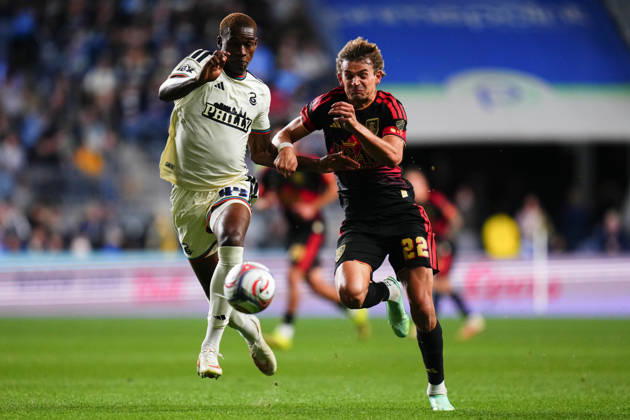 October 10, 2026: Philadelphia Union Defender Neil Pierre (44) and Real Salt Lake Forward Sergi Solans (22) battle for the ball during the second half of an MLS, Fussball Herren, USA match at Subaru Park in Chester, Pennsylvania. CSM Chester United States of America - ZUMAc04_ 20261010_zma_c04_330 Copyright: xKylexRoddenx