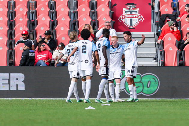 Toronto FC v CF Montreal Daniel Rios 14 of CF Montreal celebrates a goal with teammates during the Major League Soccer game between Toronto FC and CF Montreal at BMO Field in Toronto, Ontario, Canada, on October 10, 2026. Toronto Ontario Canada  Copyright: xIndrawanxKumalax originalFilename:kumala-majorlea261010_npNsW.jpg