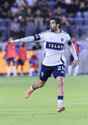 October 10, 2026, Los Angeles, California, USA: Brian White 24 of the Vancouver Whitecaps during their regular season MLS, Fussball Herren, USA game against the Los Angeles Football Club on Saturday October 10, 2026 at the BMO Stadium in Los Angeles, California. LAFC tie with Whitecaps, 1-1. ARIANA RUIZ PI LAFC Vs. Vancouver Whitecaps - ZUMAp124 20261010_zaa_p124_020 Copyright: xArianaxRuizx