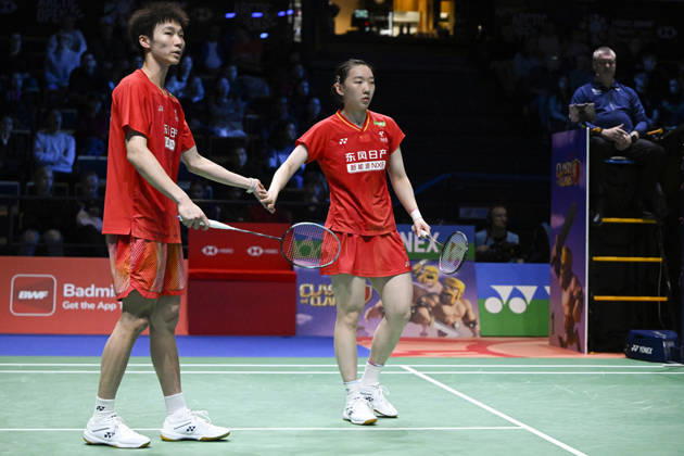 Wei Ya Xin (L) and Jiang Zhen Bang (R) of China reacts after mixed doubles final at the badminton Clash of Clans Arctic Open 2026 tournament in Vantaa, Finland, on October 11, 2026. - ANTTI AIMO-KOIVISTO Finland wPjnhUvOw1I  Copyright: xAnttixAimo-Koivistox wPjnhUvOw1I