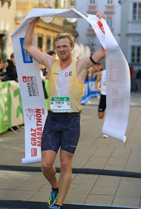RUNNING - Graz Marathon 2026 GRAZ,AUSTRIA,11.OCT.26 - RUNNING - Graz Marathon. Image shows the rejoicing of Leo Holper (AUT).  GEPAxpictures xWolfgangxGrebien