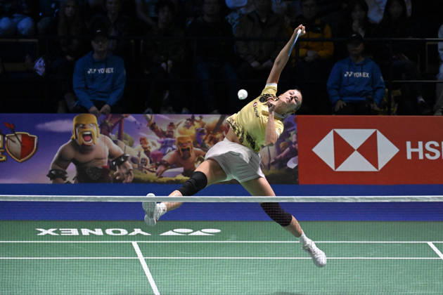 Mia Blichfeldt of Denmark hits a return during her women s singles match against Ratchanok Intanon of Thailand (not pictured) during the finals at the badminton Clash of Clans Arctic Open 2026 tournament in Vantaa, Finland, on October 11, 2026. - ANTTI AIMO-KOIVISTO Finland tUI-vf6qD14  Copyright: xAnttixAimo-Koivistox tUI-vf6qD14