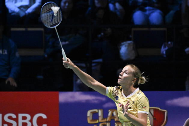 Mia Blichfeldt of Denmark hits a return during her women s singles match against Ratchanok Intanon of Thailand (not pictured) during the finals at the badminton Clash of Clans Arctic Open 2026 tournament in Vantaa, Finland, on October 11, 2026. - ANTTI AIMO-KOIVISTO Finland _lKWwWa46sc  Copyright: xAnttixAimo-Koivistox _lKWwWa46sc