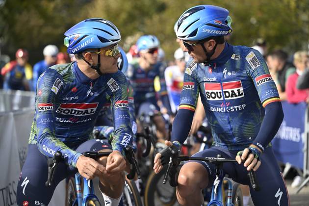 Paris Tours 2026 Cycling Race TOURS, FRANCE - OCTOBER 11 : Stuyven Jasper (BEL) of Soudal Quick-Step and Lampaert Yves (BEL) of Soudal Quick-Step during the 120th edition of Paris Tours an UCI ProSeries 1.Pro one day cycling road race for Men Elite of 216.2 km with start in Chartres and finish in Tours on October 11, 2026 in Tours, France, 11 10 2026 ( Motordriver Guy De Vuyst - Tours France  Copyright: xNicoxVereeckenx