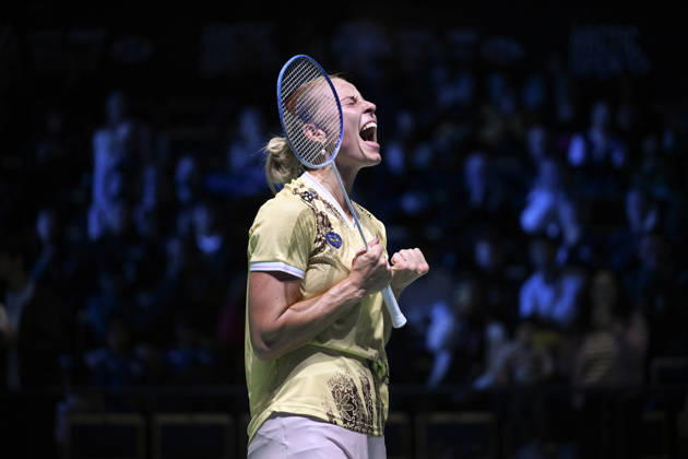 Mia Blichfeldt of Denmark reacts after winning women s singles match against Ratchanok Intanon of Thailand (not pictured) during the finals at the badminton Clash of Clans Arctic Open 2026 tournament in Vantaa, Finland, on October 11, 2026. - ANTTI AIMO-KOIVISTO Finland 8ivq7ywf1is  Copyright: xAnttixAimo-Koivistox 8ivq7ywf1is